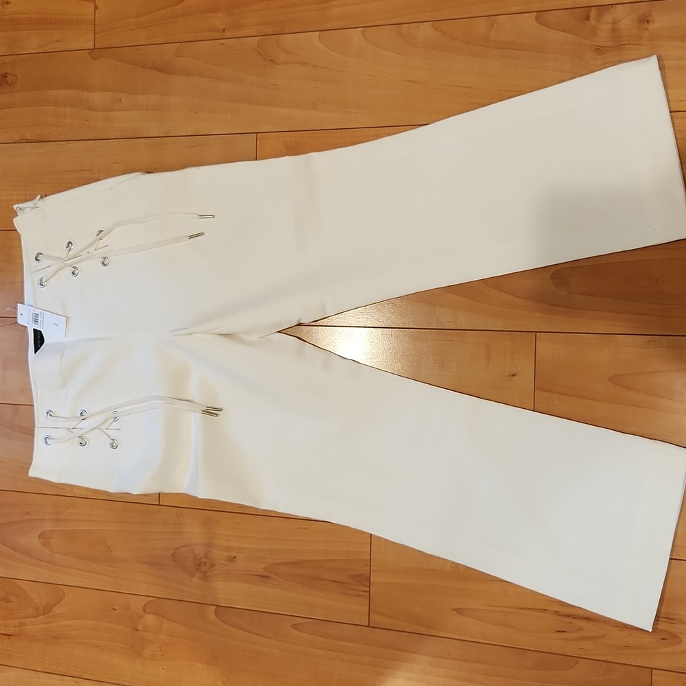Ann Taylor Off White Lace Up Stretch Cotton Sailor Pants Size 2